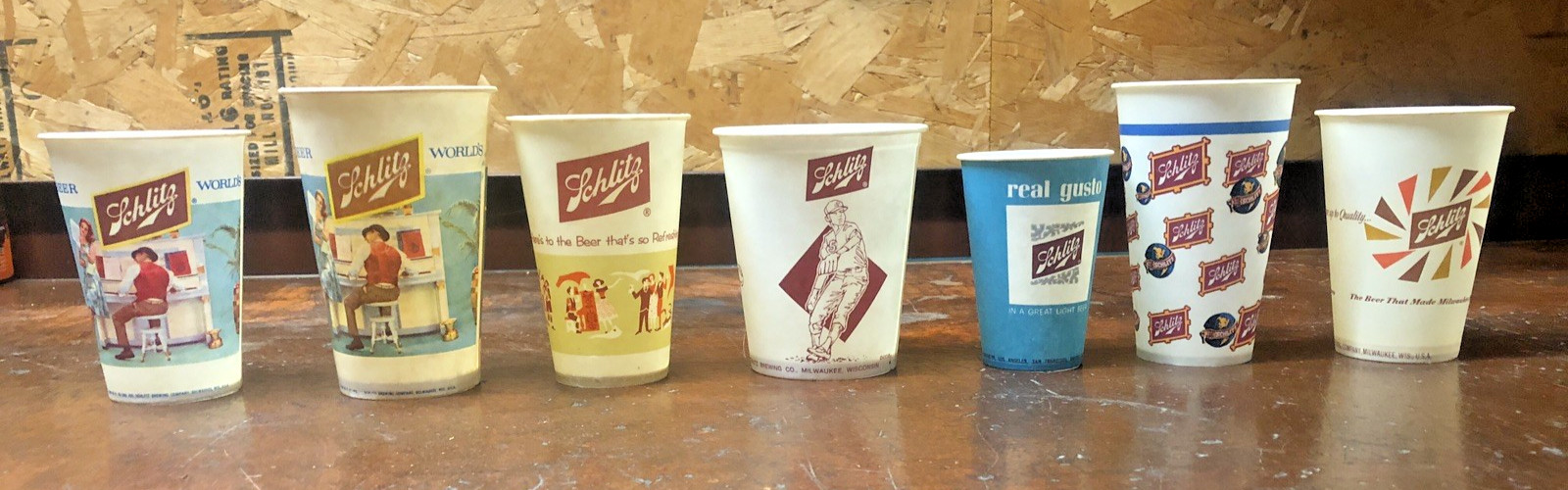 vintage SCHLITZ beer wax paper cup LOT OF 7pcs SOLO,DIXIE,LILY 1959-1966 RARE