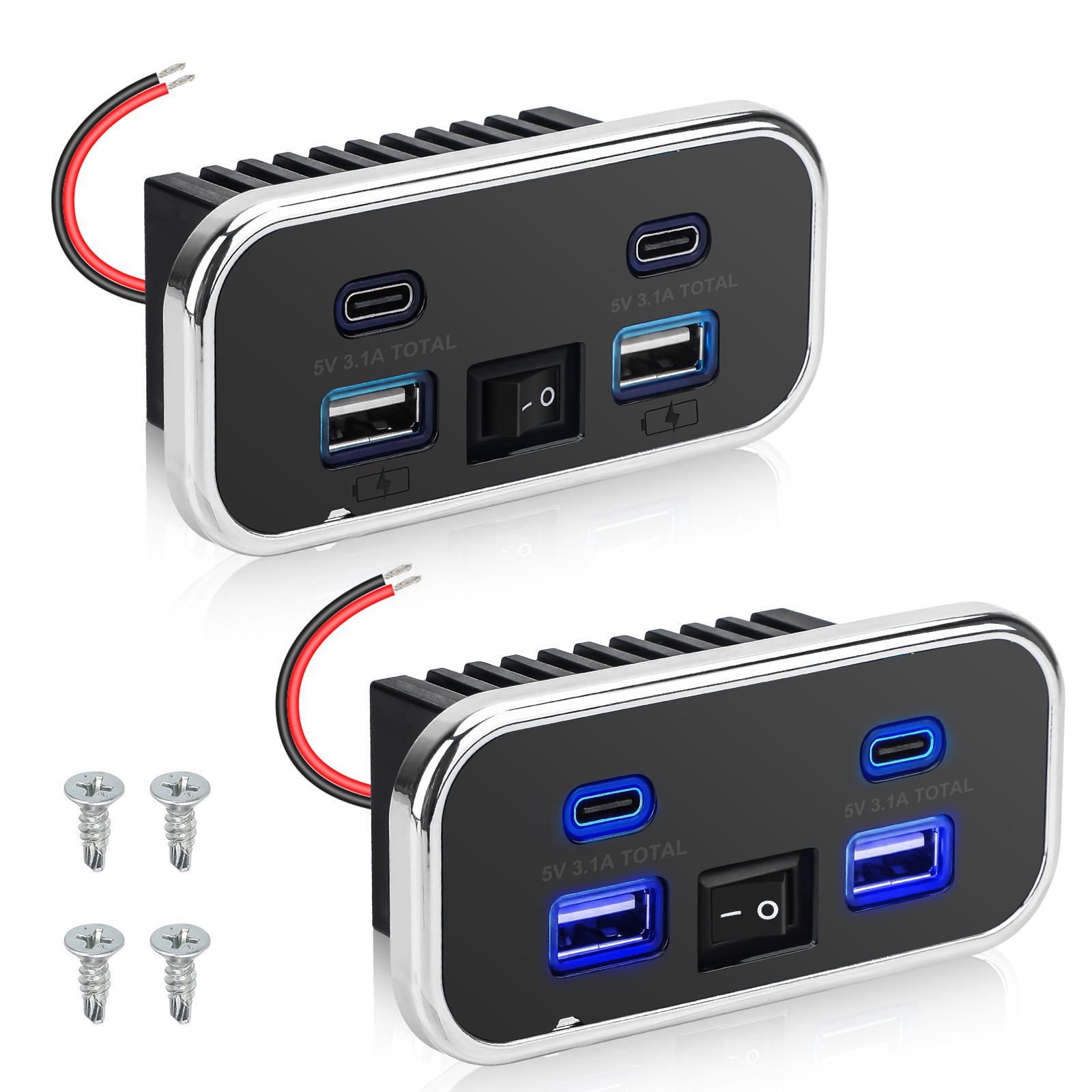 2pcs RV USB Outlet Dual USB A & USB C Ports Car Charger Socket Panel Boat Marine