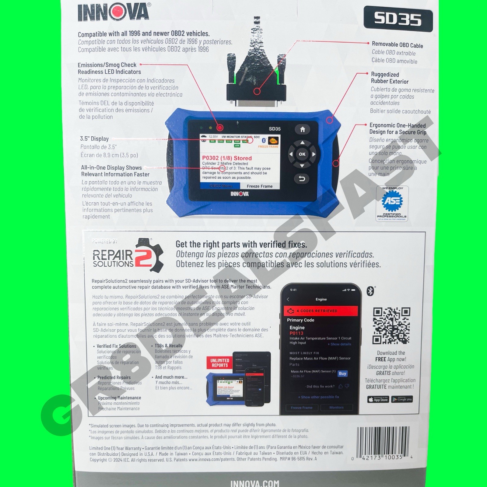INNOVA SD35 OBD2 Diagnostic Code Scan Tool Live Data ABS SRS Engine BRAND NEW🔥