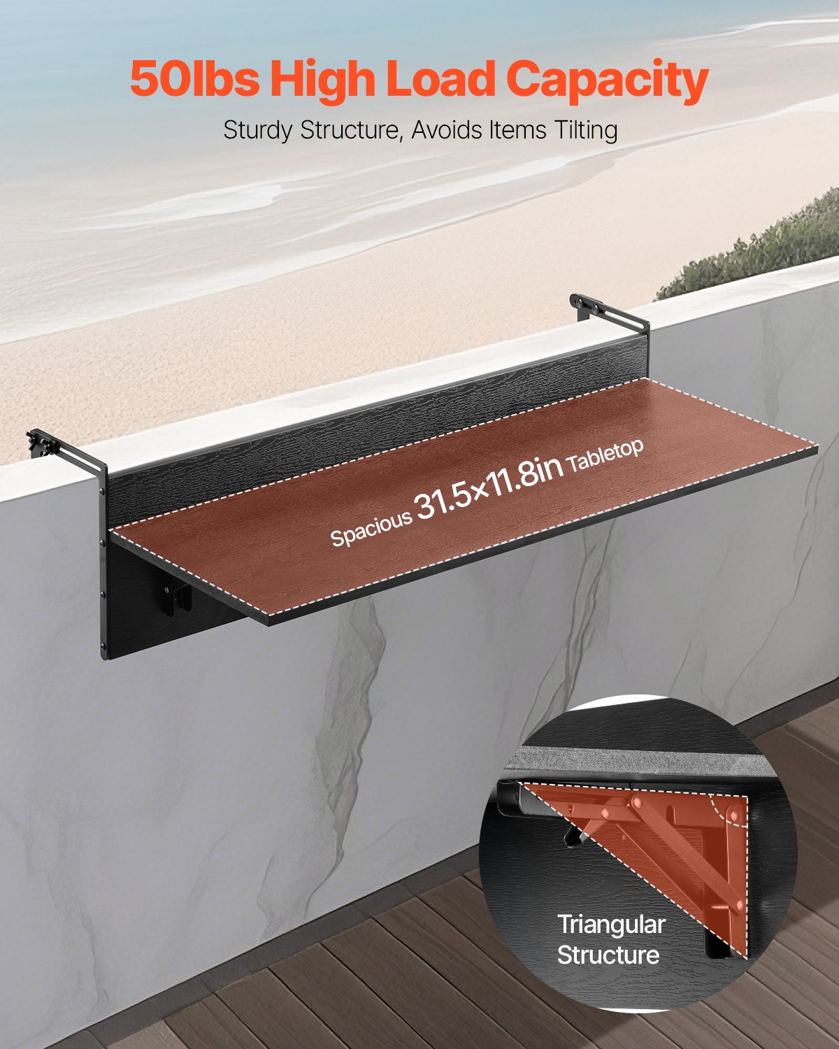 Balcony Hanging Table 12 x 32 in Outdoor Patio Railing Bar Table Foldable