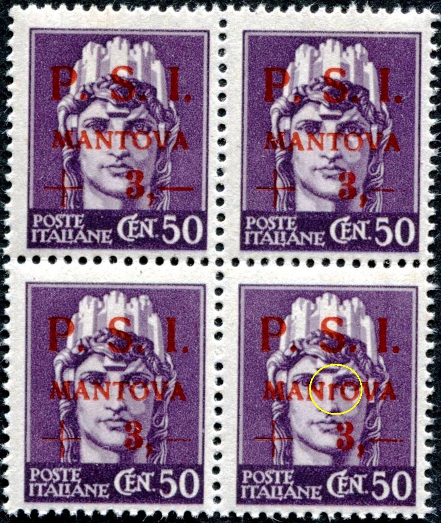 PSI-MANTOVA 1945 CLN 4 stamps three fine MNH and one fine MISPELLED ERROR (167)