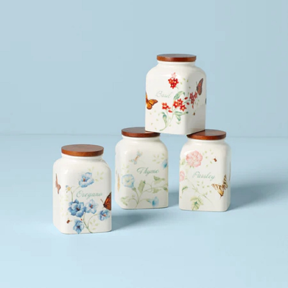 Lenox China BUTTERFLY MEADOW Cooking Spice Jars - Set of Four - N/O