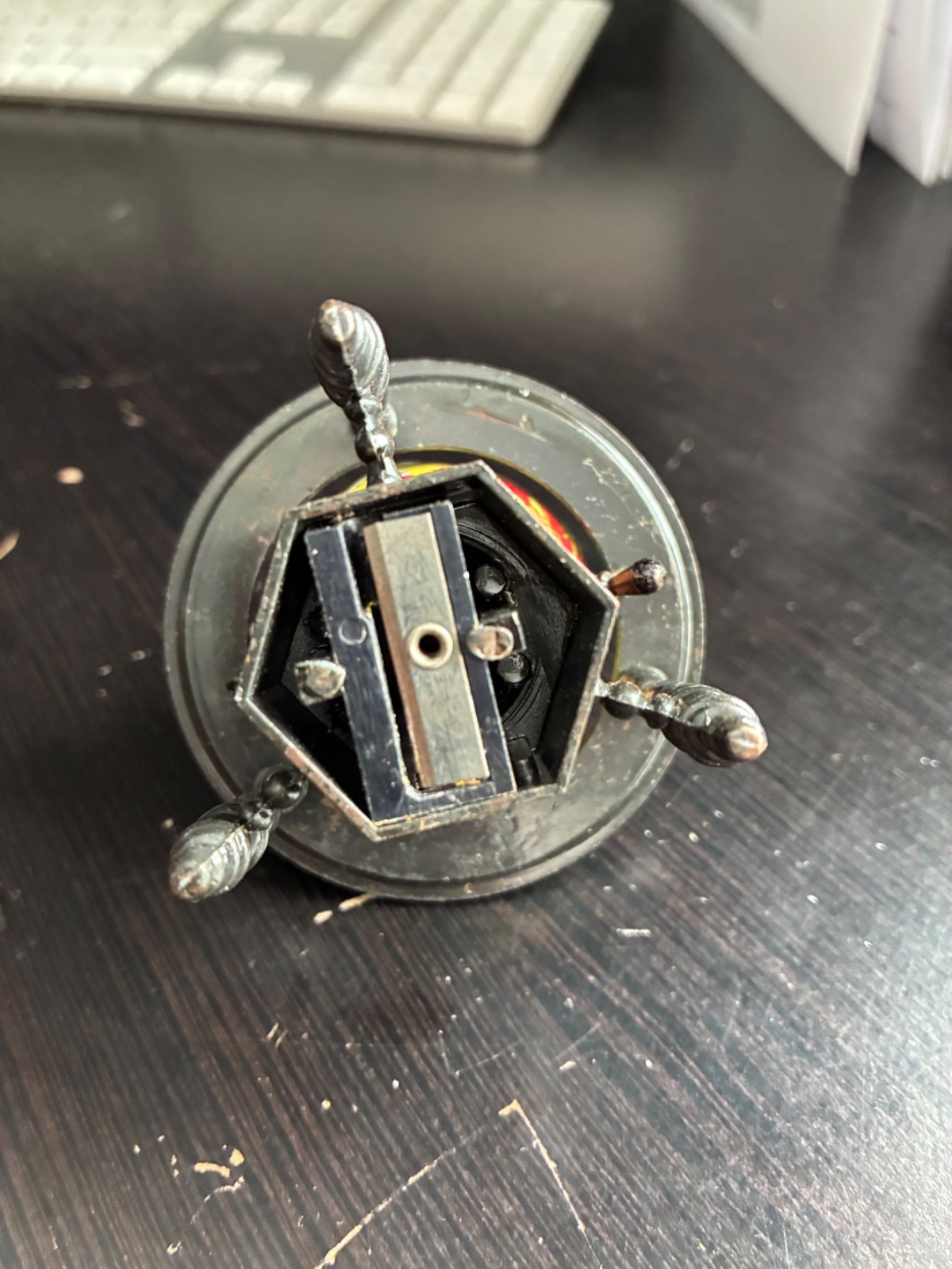 Vintage Metal Die-Cast Pencil Sharpener w/Miniature Replica Spinning Globe