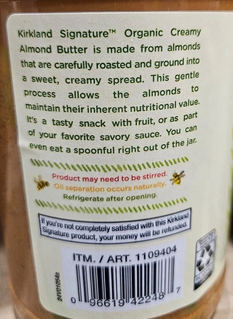 Kirkland Signature Organic Creamy Almond Butter, 27 Ounce (2 PACK) Kosher,