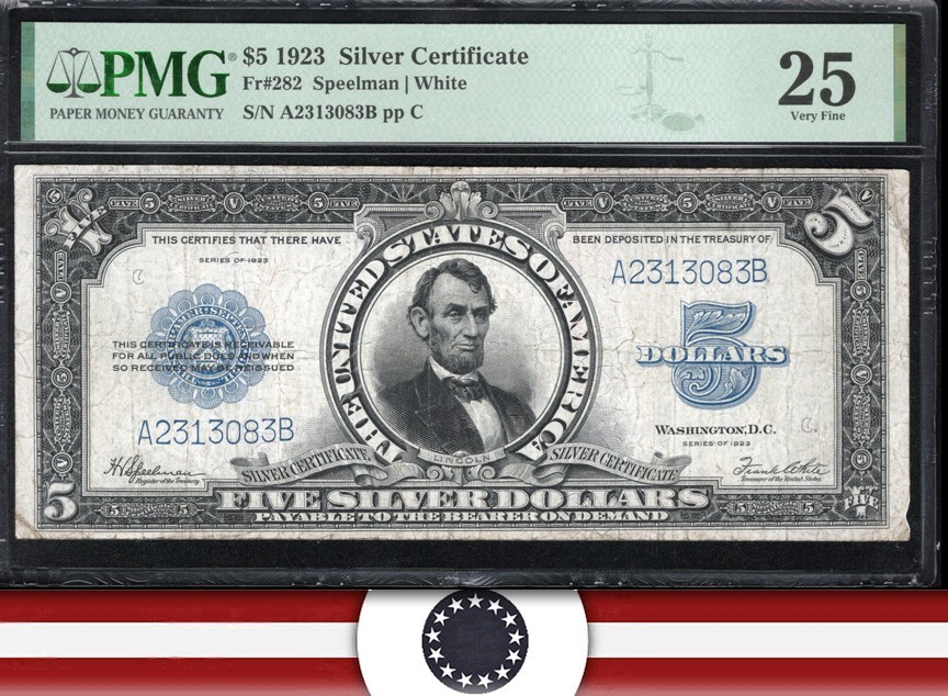 1923 $5 Silver Certificate "Porthole" PMG 25 Fr 282 i13083