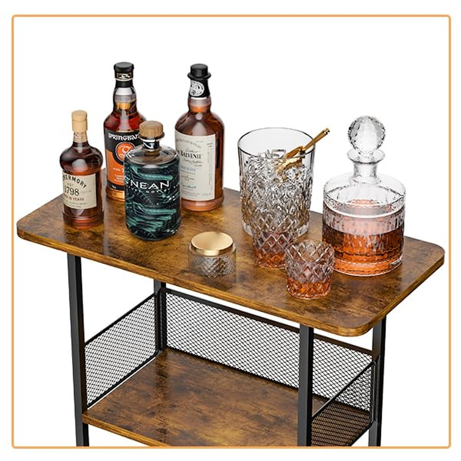 Floor Standing Freestanding Whiskey Rack: 3 Tier Wine Rack Mini Bar Table Cor...