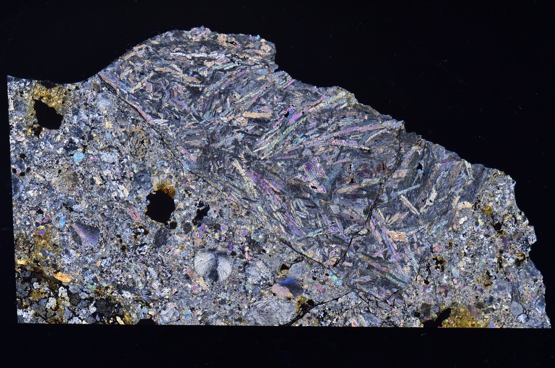 Meteorite NWA 4841 - LL5 with RARE ACHONDRITE SPINIFEX TEXTURE !!! Thin Section