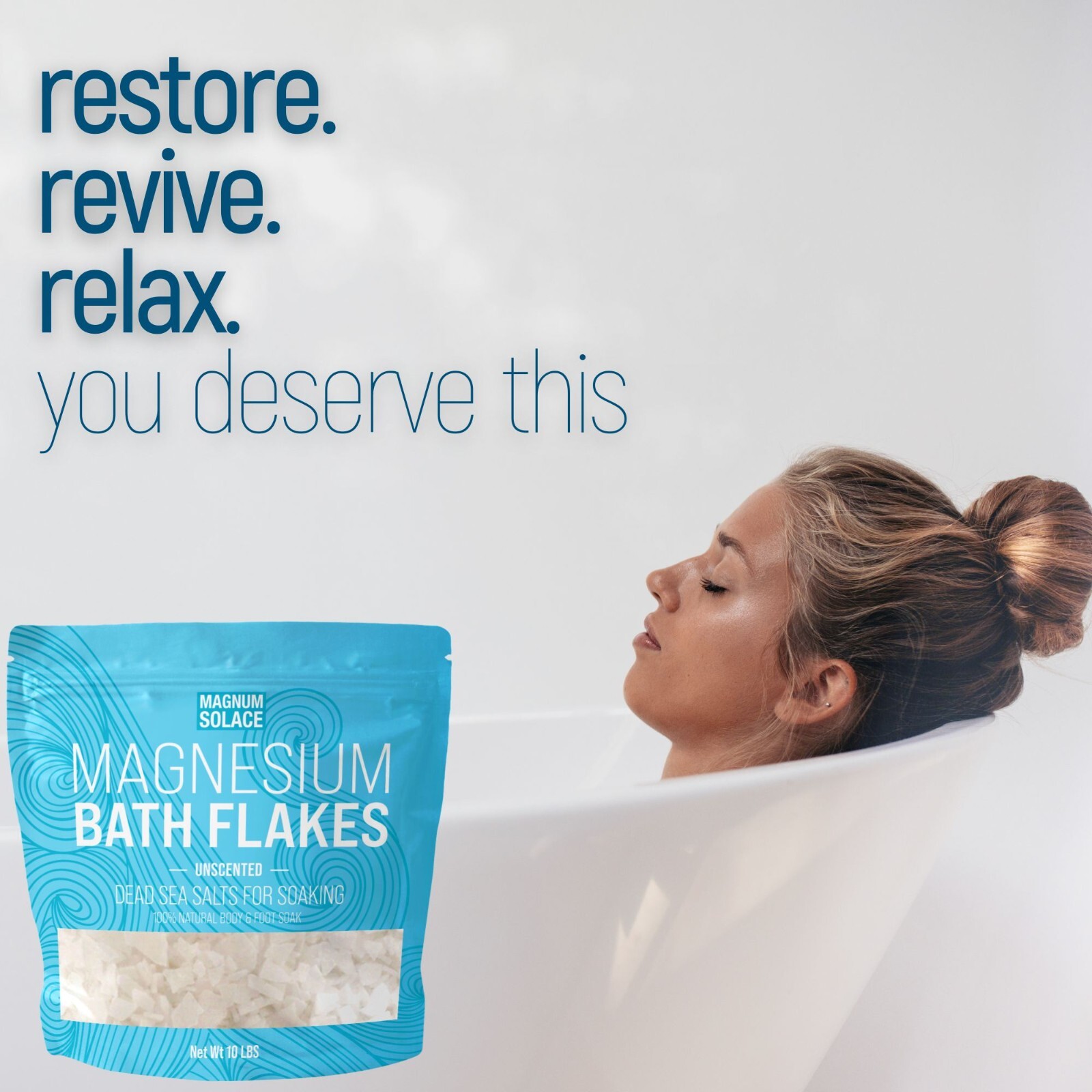 Magnesium Flakes for Bath, Pure Grade Large 10 LBS, Unscented