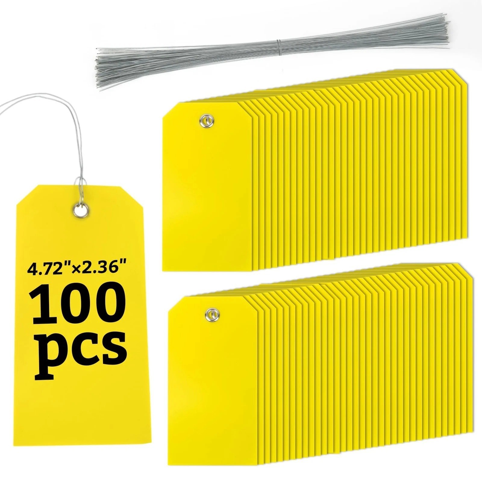 100pcs Yellow Plastic Hang Shipping Tags with Wire Waterproof Blank Label Tags