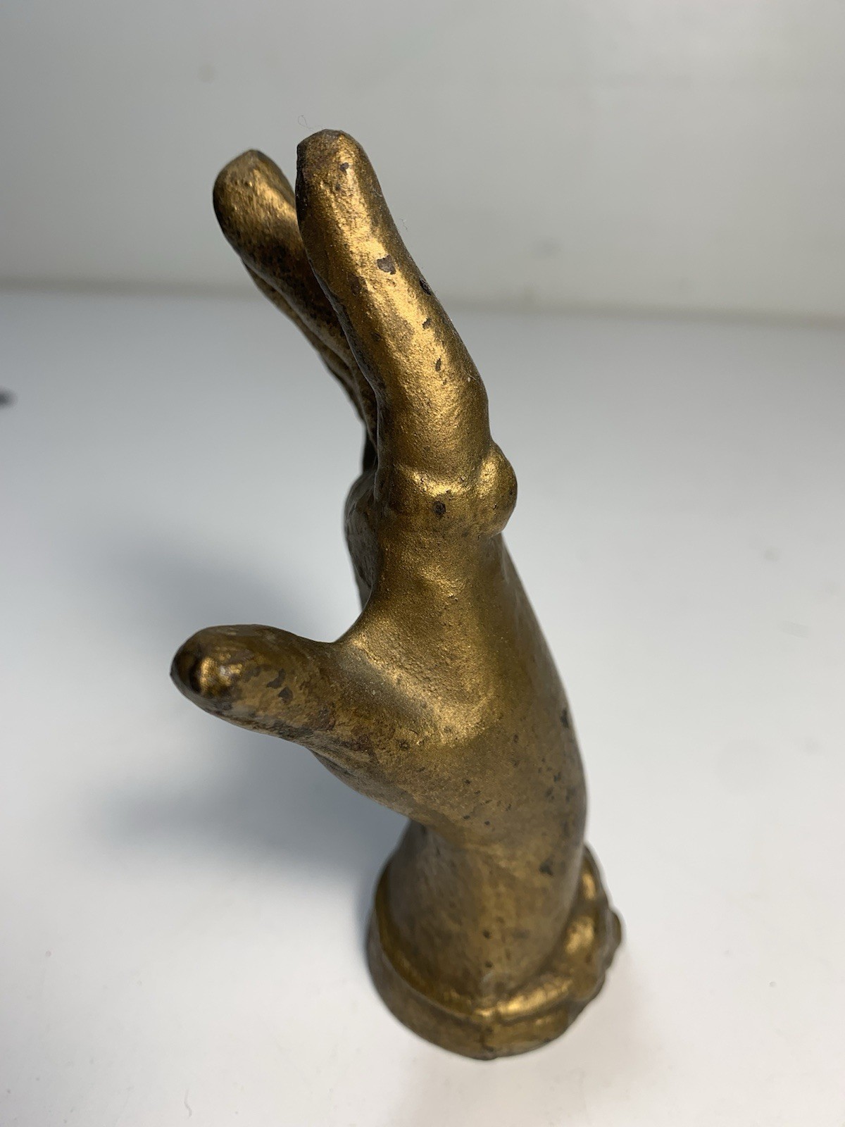 Antique Solid Cast Iron Paperweight Figurative Hand Sculpture Gold Gild Vintage