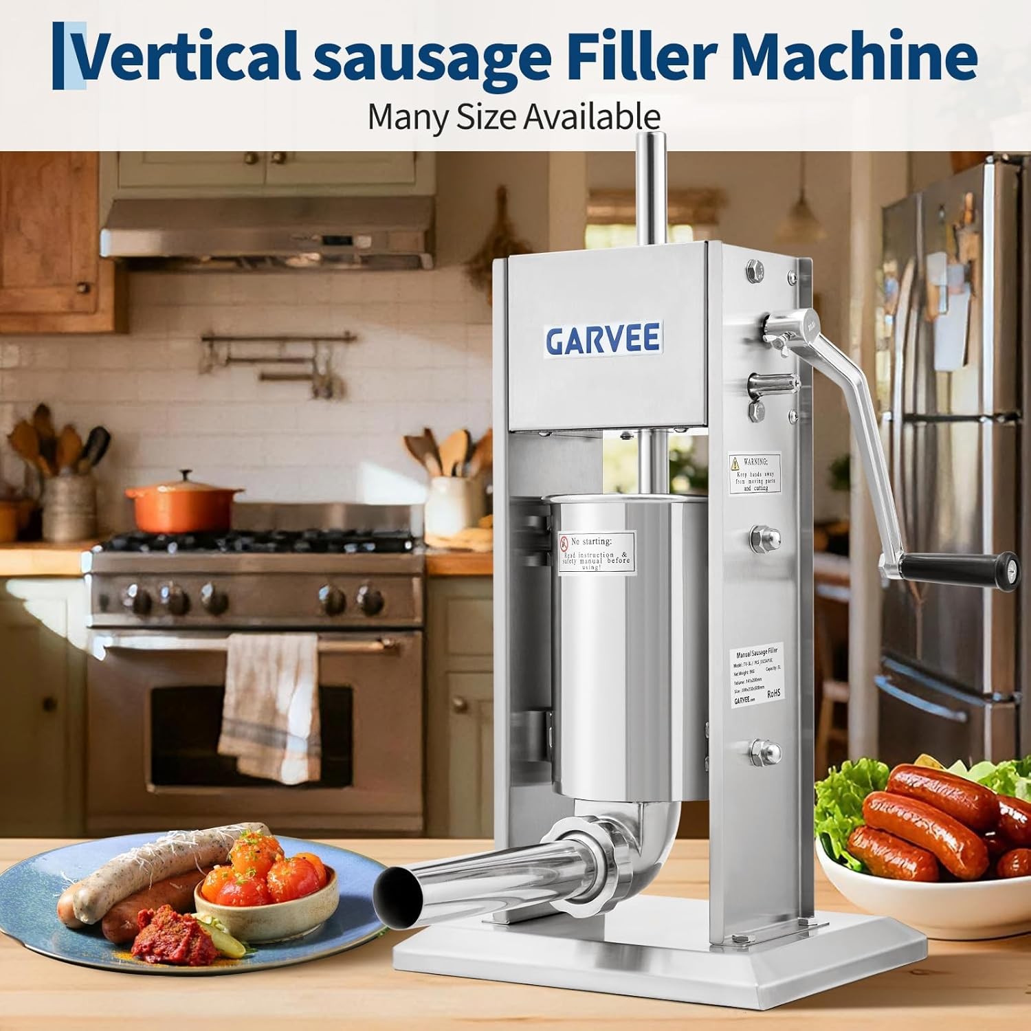 15LB/7L Manual Sausage Stuffer Vertical Meat Filler 304 Stainless Steel Maker US