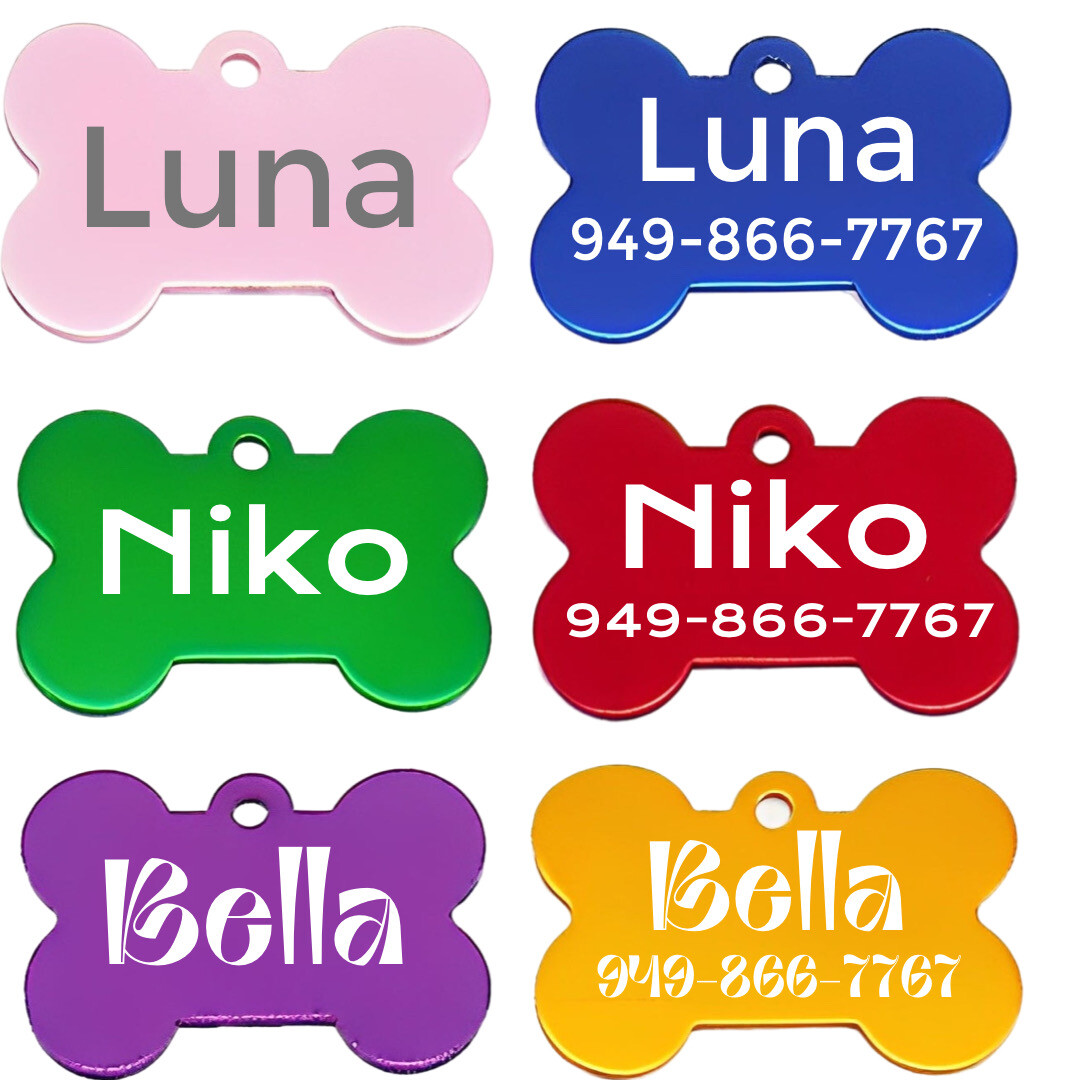 Pet Tags,Bone Aluminum Charm, Custom Personalized Engraved Dog Cat ID Name Tag