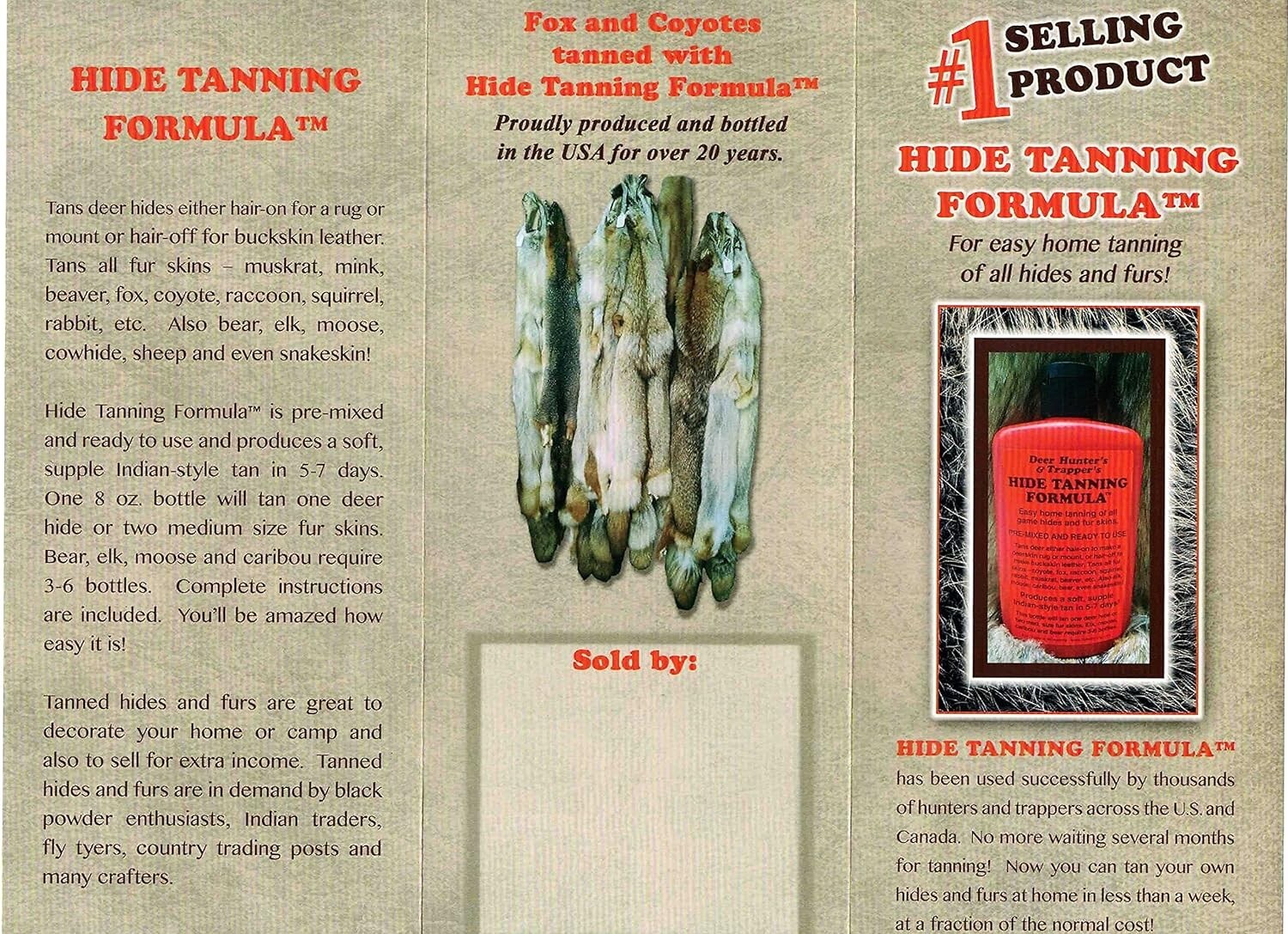 Deer Hunter's & Trapper's HIDE TANNING FORMULA 8 oz Bottle Sold By Lenon Lures