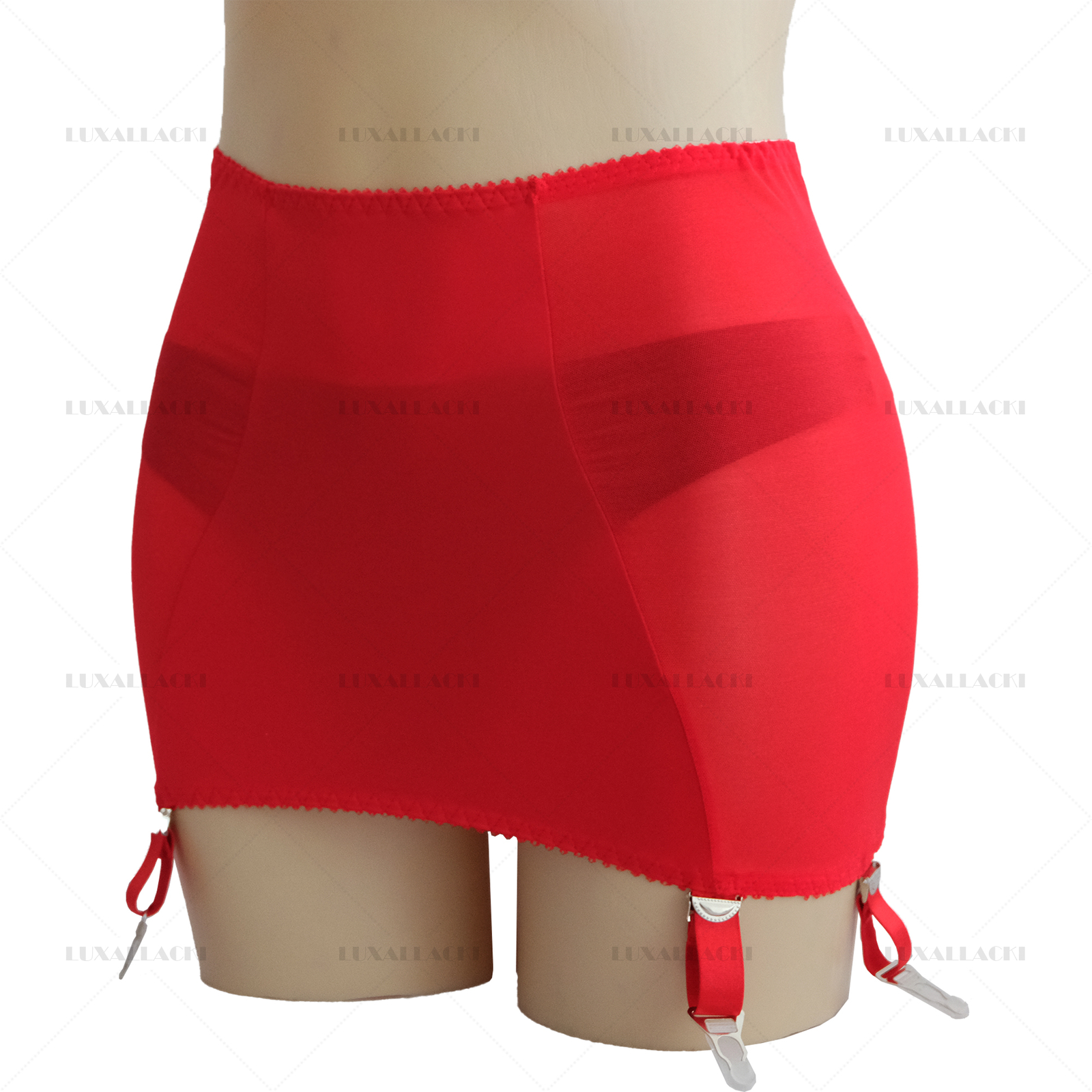 Luxallacki Back Hollow Sheer Garter Belt 6 Straps Suspender Metal Clips Girdle