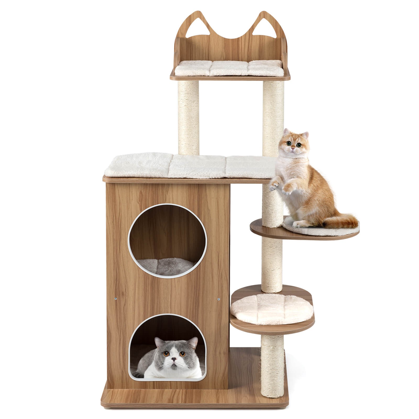 Wooden Cat Tree 48" Cat Tower for Indoor Cats w/ 2-floor Condo Cute Top Perch