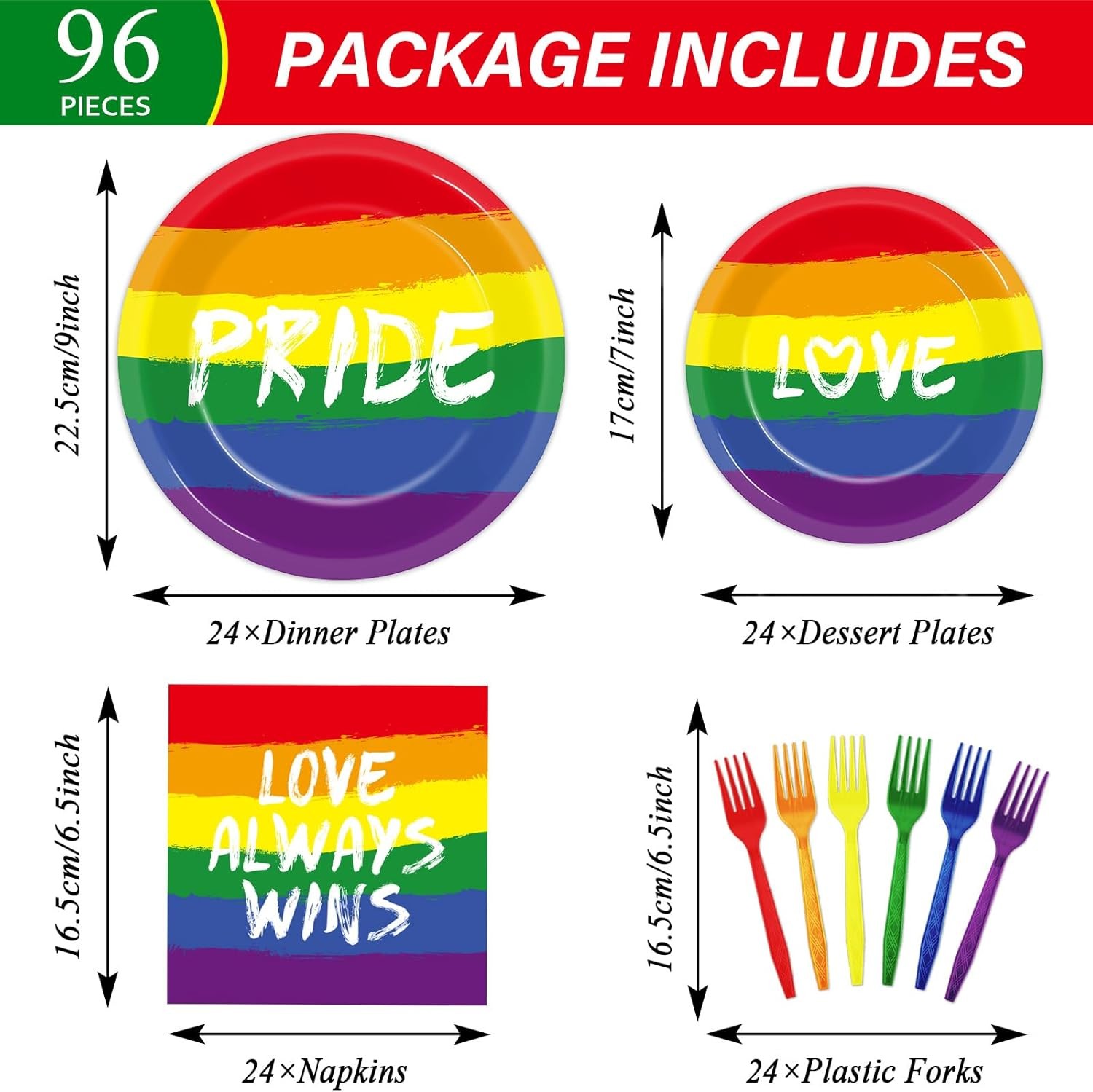 Disposable LGBT Dinnerware Set for 24 - Pride Themed Party Supplies