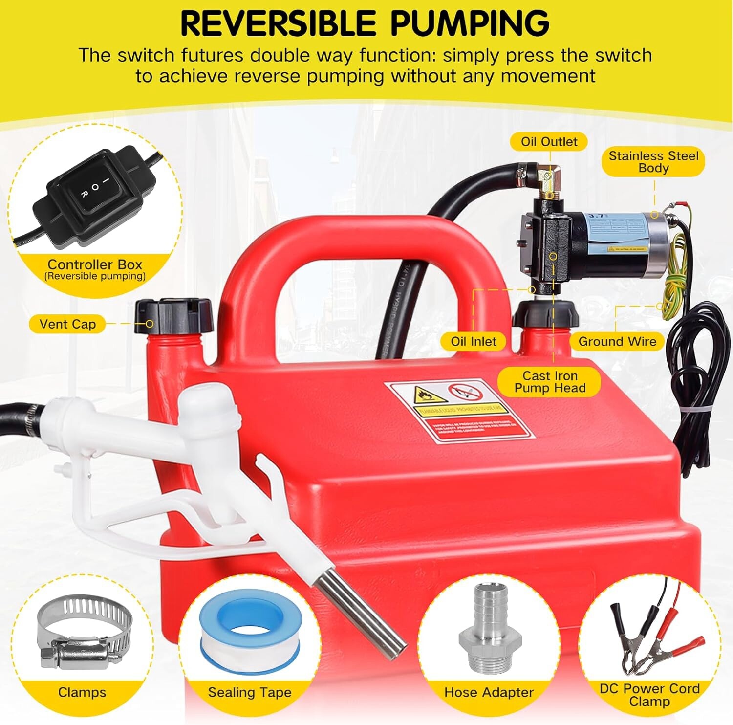 16 Gallon 60L Portable Fuel Caddy Tank with 12V DC Electric Transfer Pump
