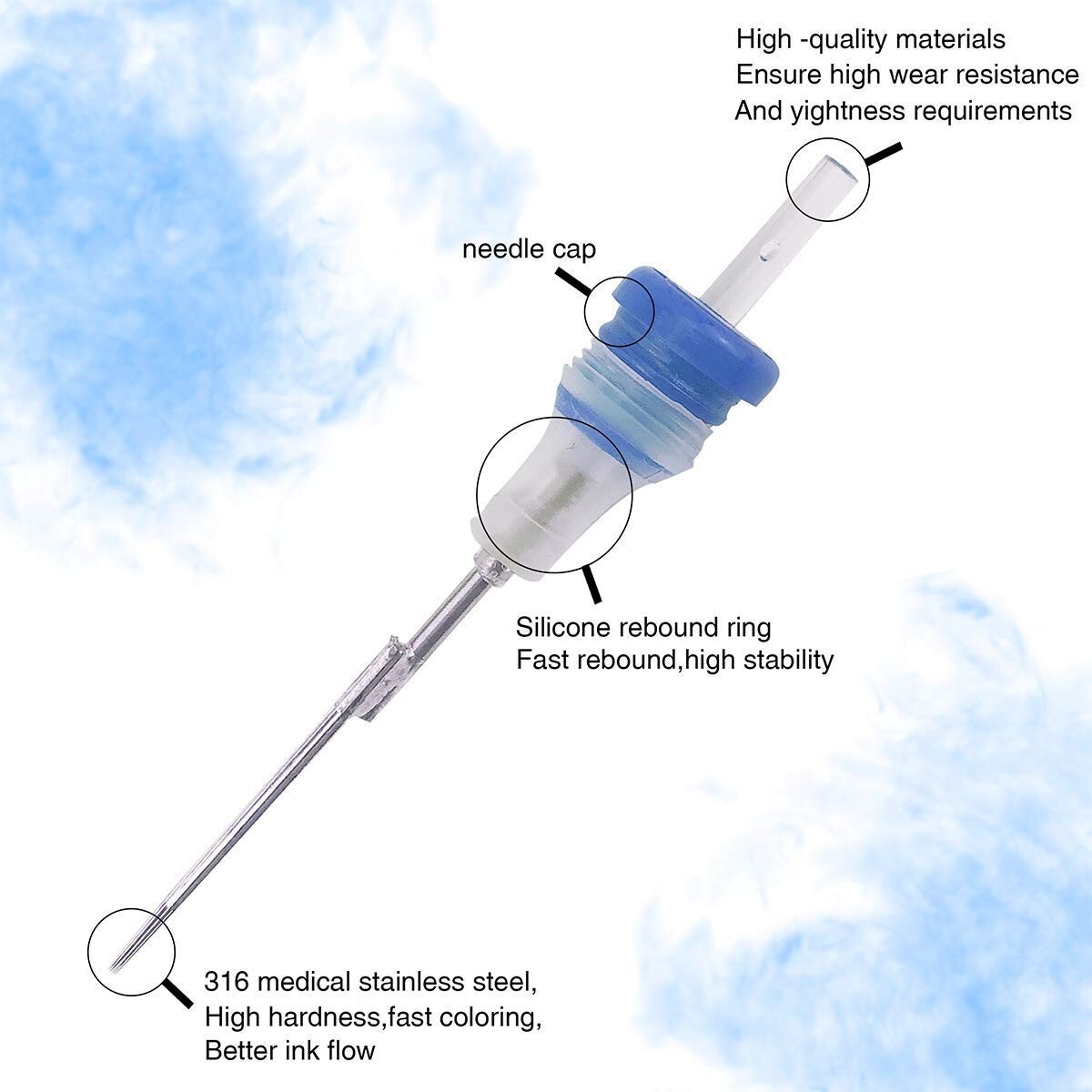 50Pcs Poseidon Tattoo Cartridge Needles Long Taper for Makeup Assorted Mixed Sz