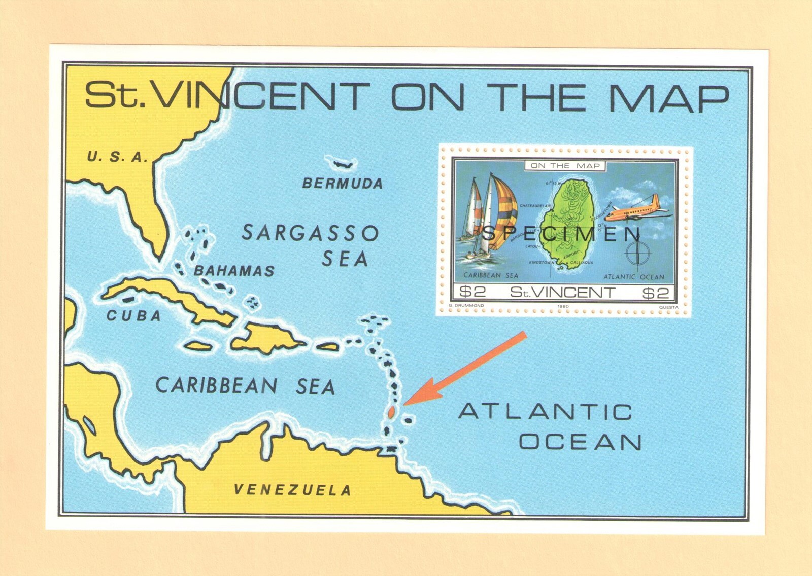 1980 ST VINCENT Sc # 614a { SPECIMEN } { SOUVENIR SHEET } MNH MINT NEVER HINGED