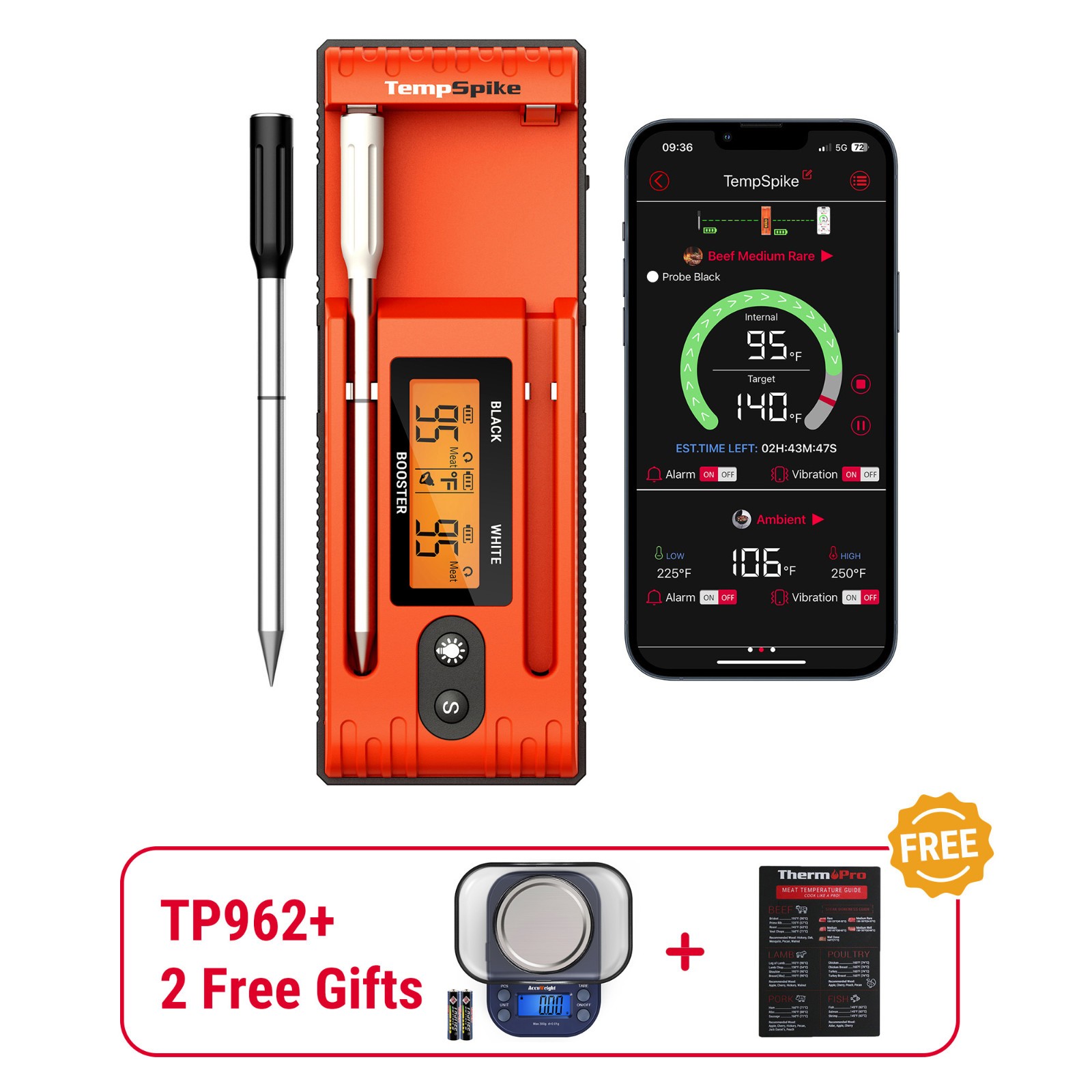 ThermoPro Twin TempSpike TP962W 500FT Wireless Meat Thermometer 2 Probes Booster