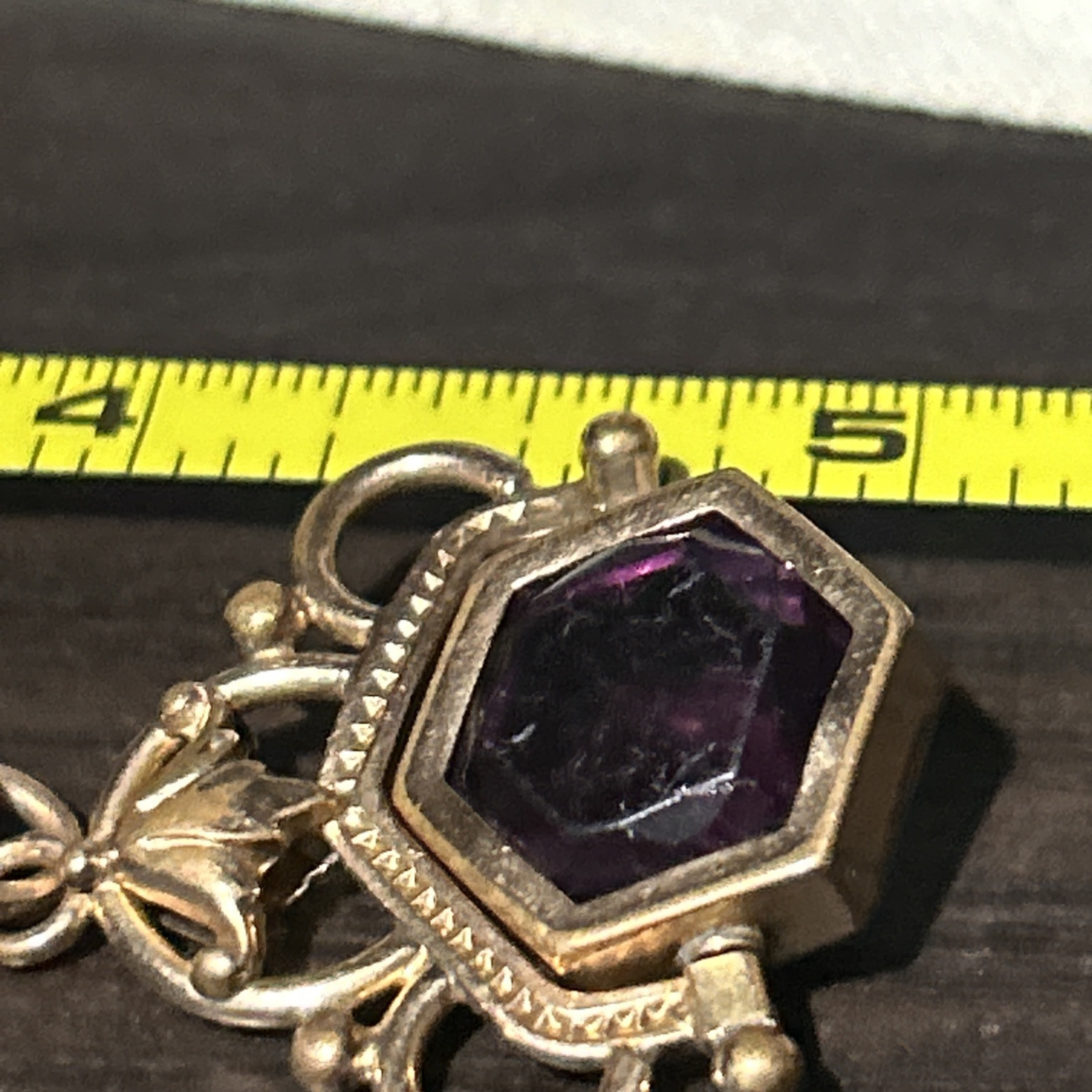 Victorian Rose Gold Fill Purple Watch Fob Spinner Book Link Chain Large Ring
