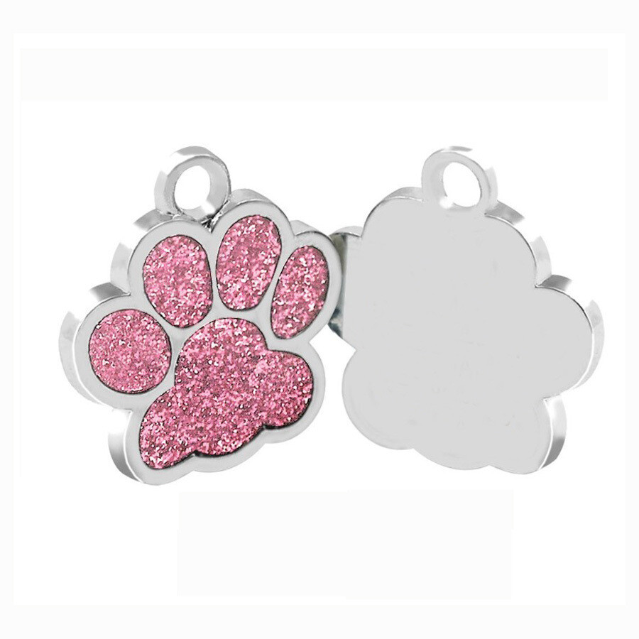 Personalized Paw Glitter Dog Tags Engraved Cat Puppy Pet ID Name Collar Tag New