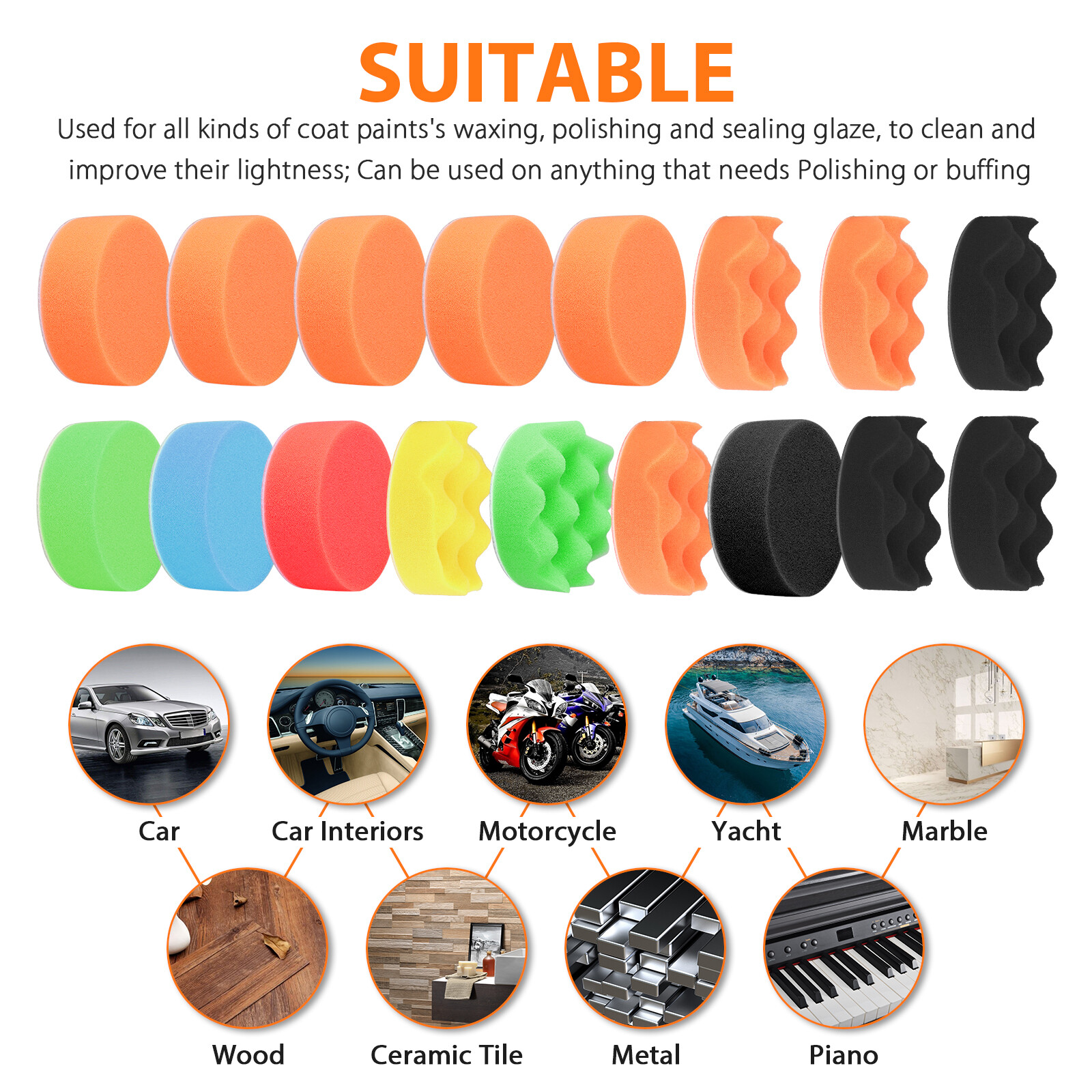 19pc 3" Car Buffing Pads Polishing Sponge Set Waxing Foam Polisher Kit for Drill