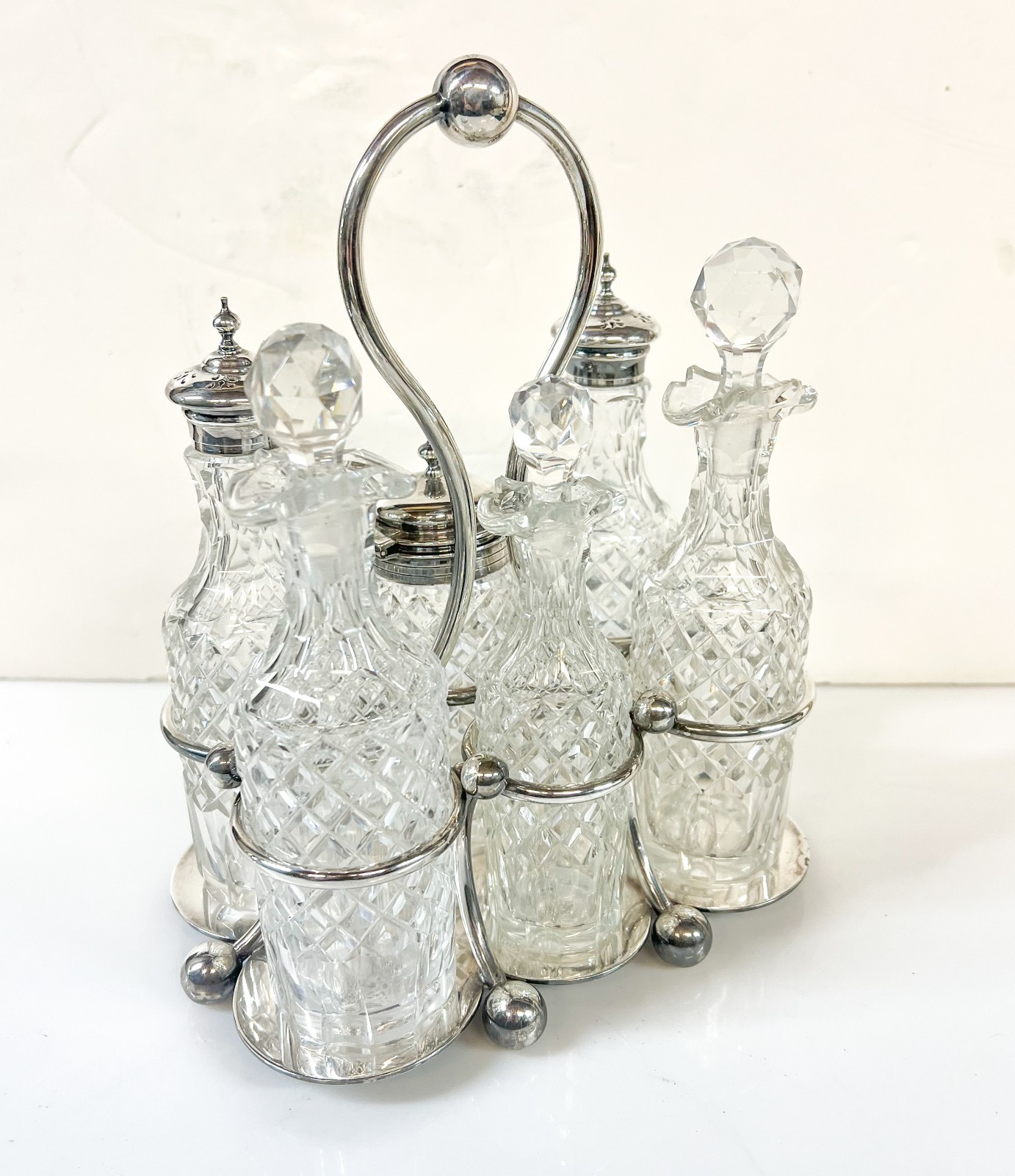 Victorian Silver Plated Martin Hall & Co Cut Glass Cruet Condiment Set c1880