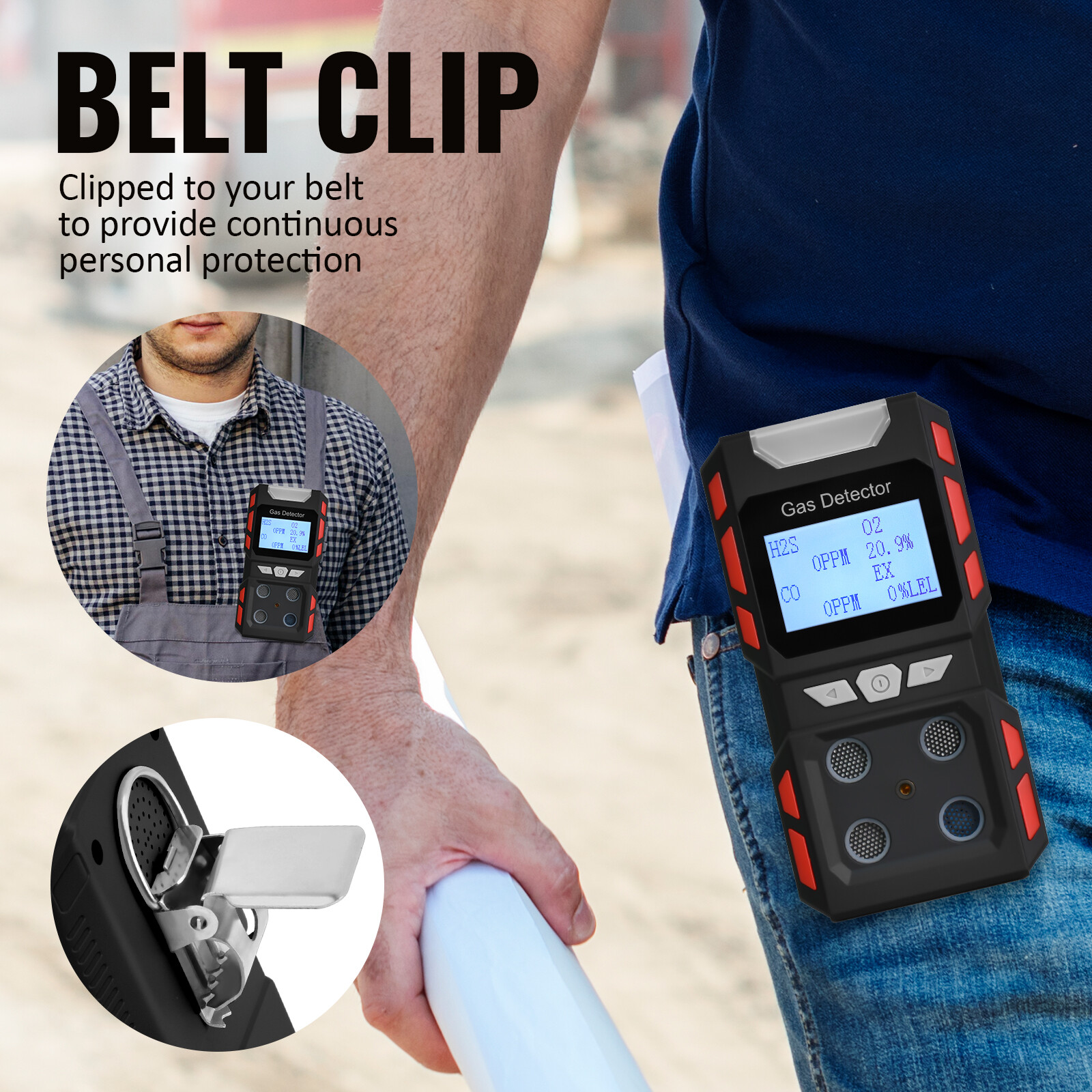 Portable Gas Detector Gas Clip 4-Gas Monitor Meter Tester Analyzer Rechargeable