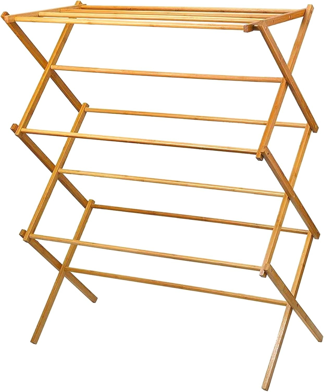 Wooden Clothes Drying Rack for Laundry - Collapsible Folding Bamboo Laundry Dryi