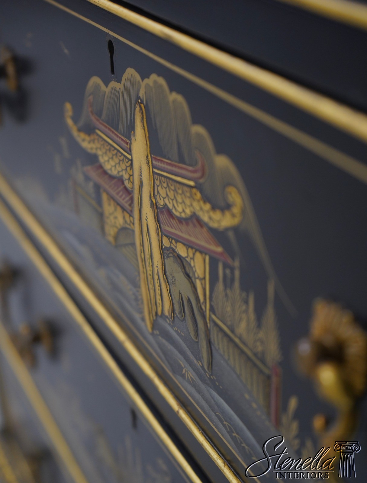 L71522: S. HILLIE English Made Chinoiserie Breakfront Bookcase