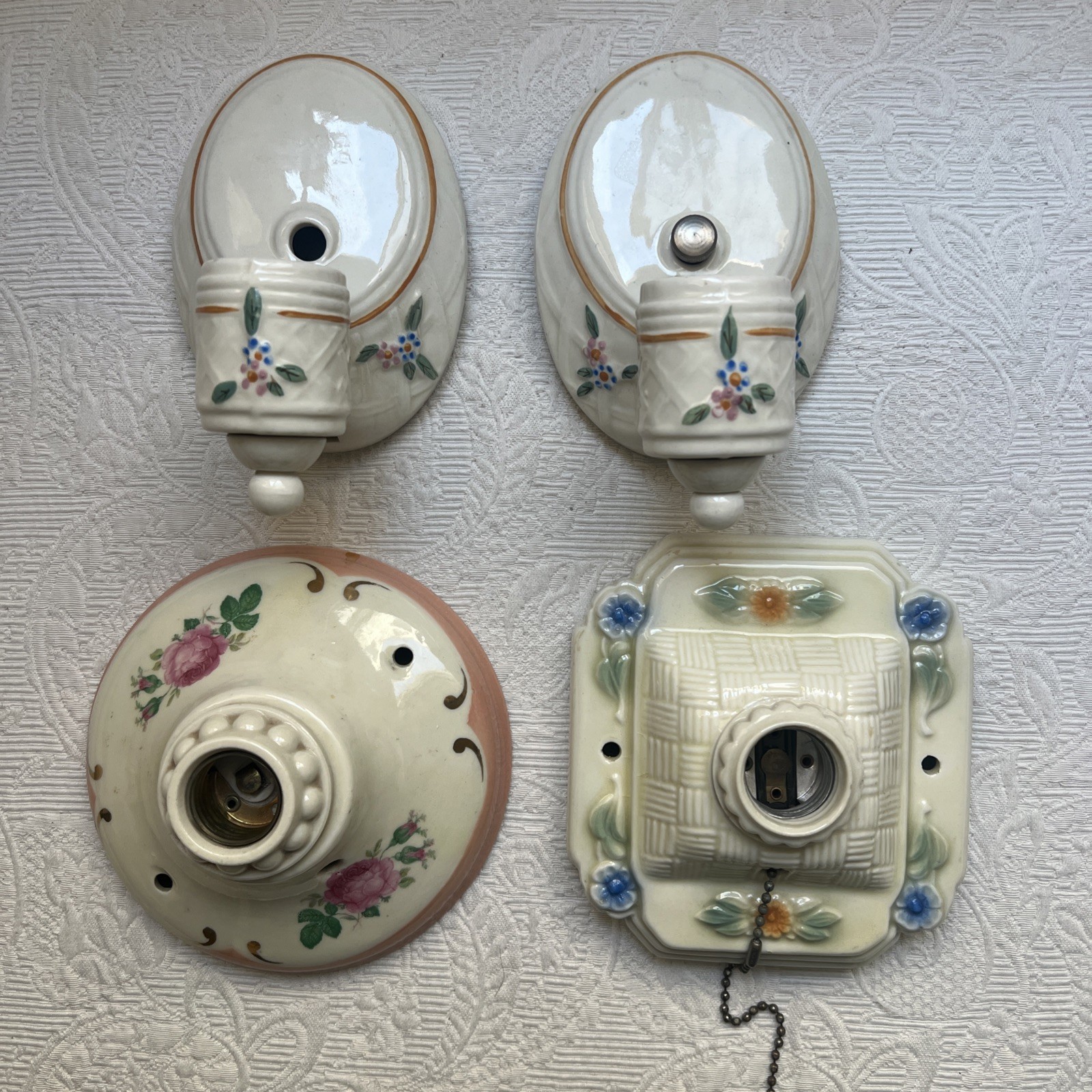 4 Antique Wall Light Sconce & Fixtures - 1 Porcelier #7H