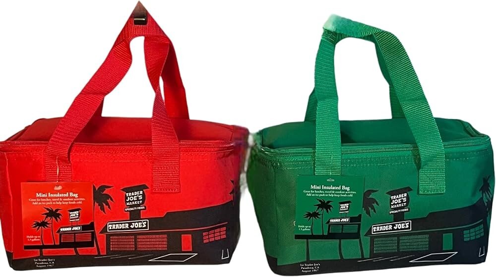 Trader Joe’s Mini Insulated Bag for Lunch, Shopping 1.5 Gallon: Red, Green NWT