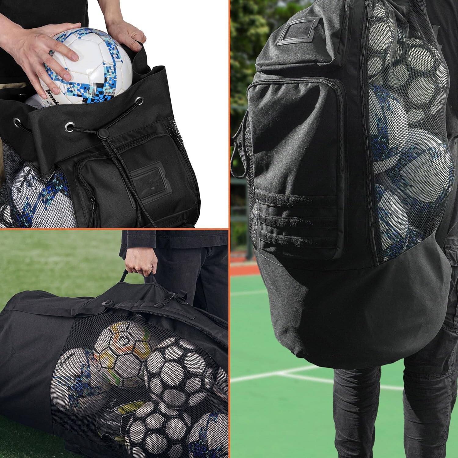 Gagasport Heavy Duty XL Soccer Mesh Ball Bag with Adjustable Backpack Straps