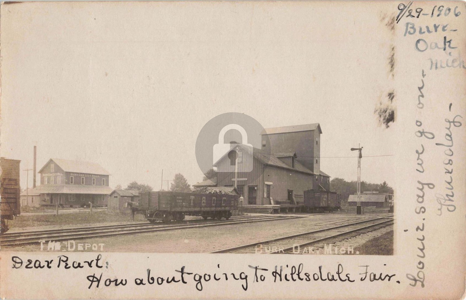 Railroad Depot, Burr Oak MI Michigan 1906 RPPC Photo Postcard COPY