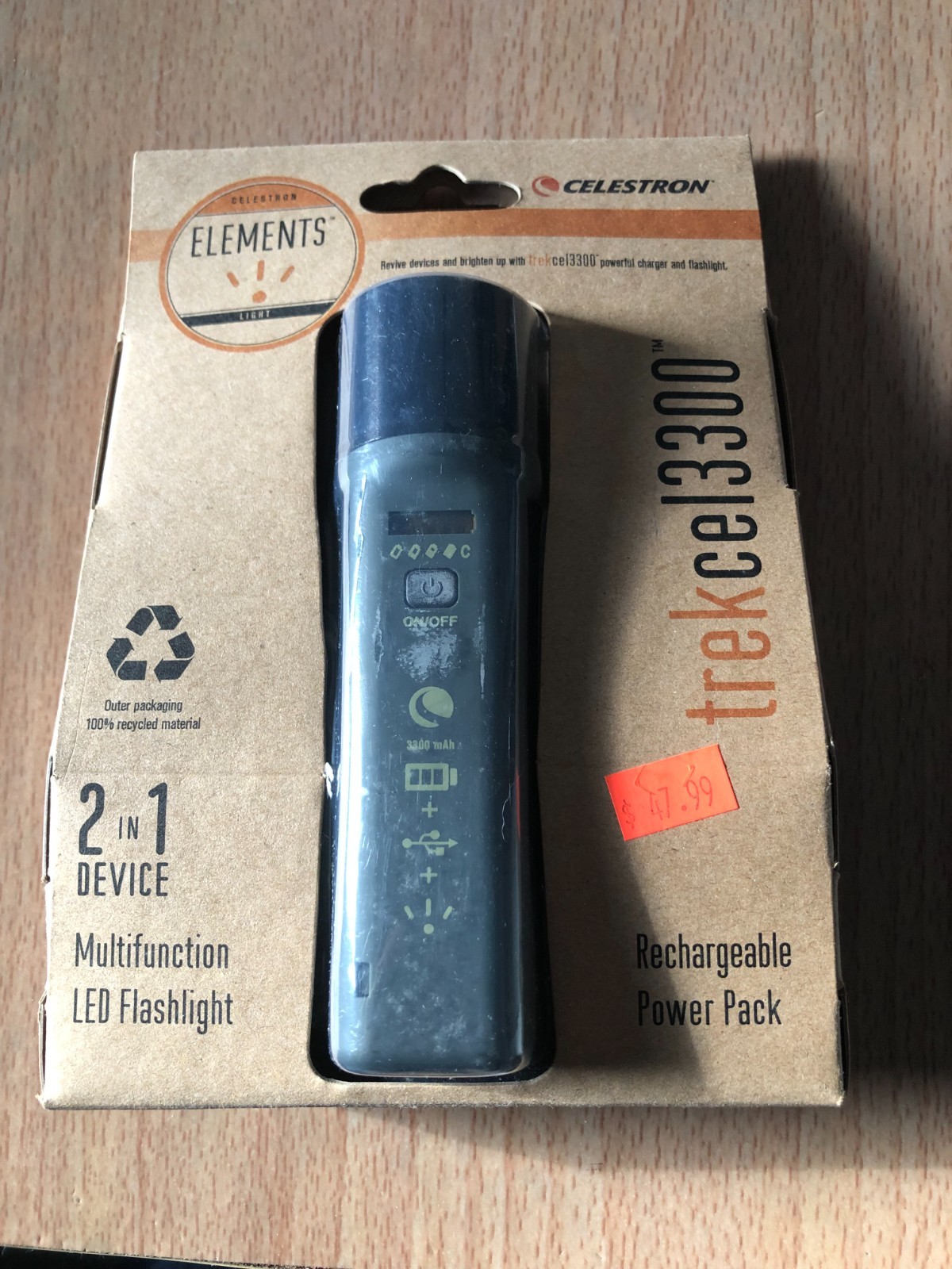 New Celestron Elements TrekCel 3300 Rechargeable Flashlight