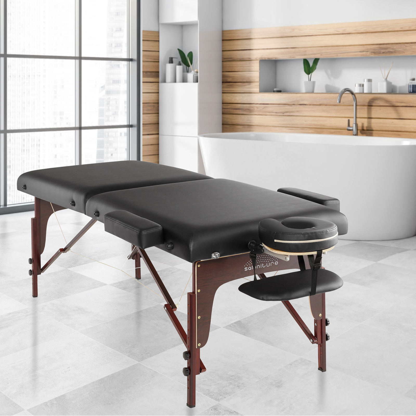 Portable Reiki Massage Table with Memory Foam Tilt Backrest Carrying Case, Black