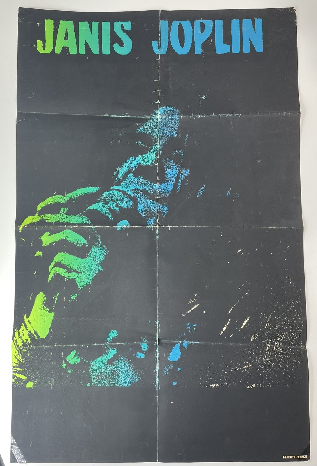 Janis Joplin Poster Vtg Psychedelic Blacklight Woodstock 33" x 21" Pin Up Hippie