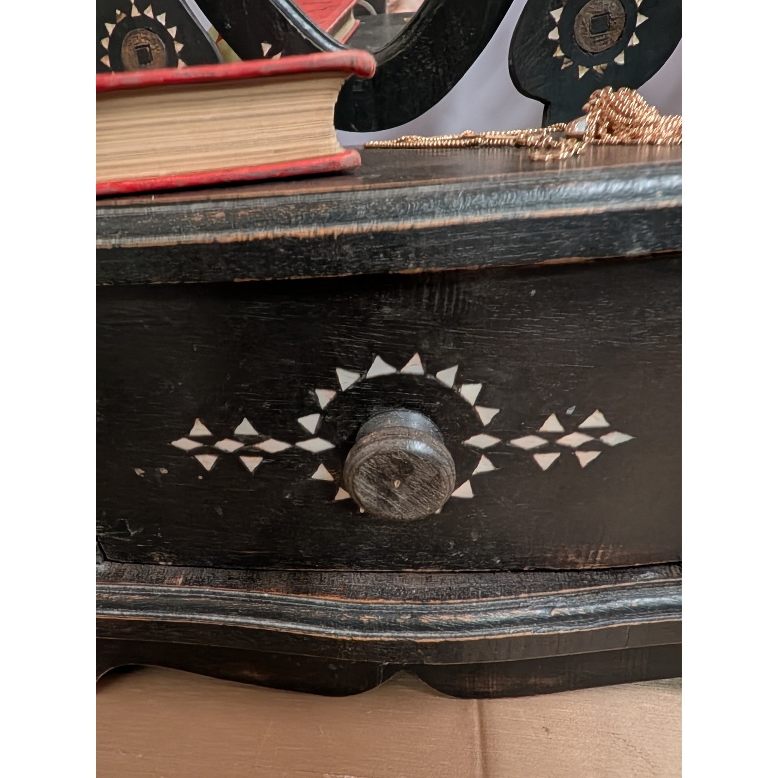 Vintage Hand Made Wood Vanity Dresser Mirror With Pearl Inlay Moody Romantic