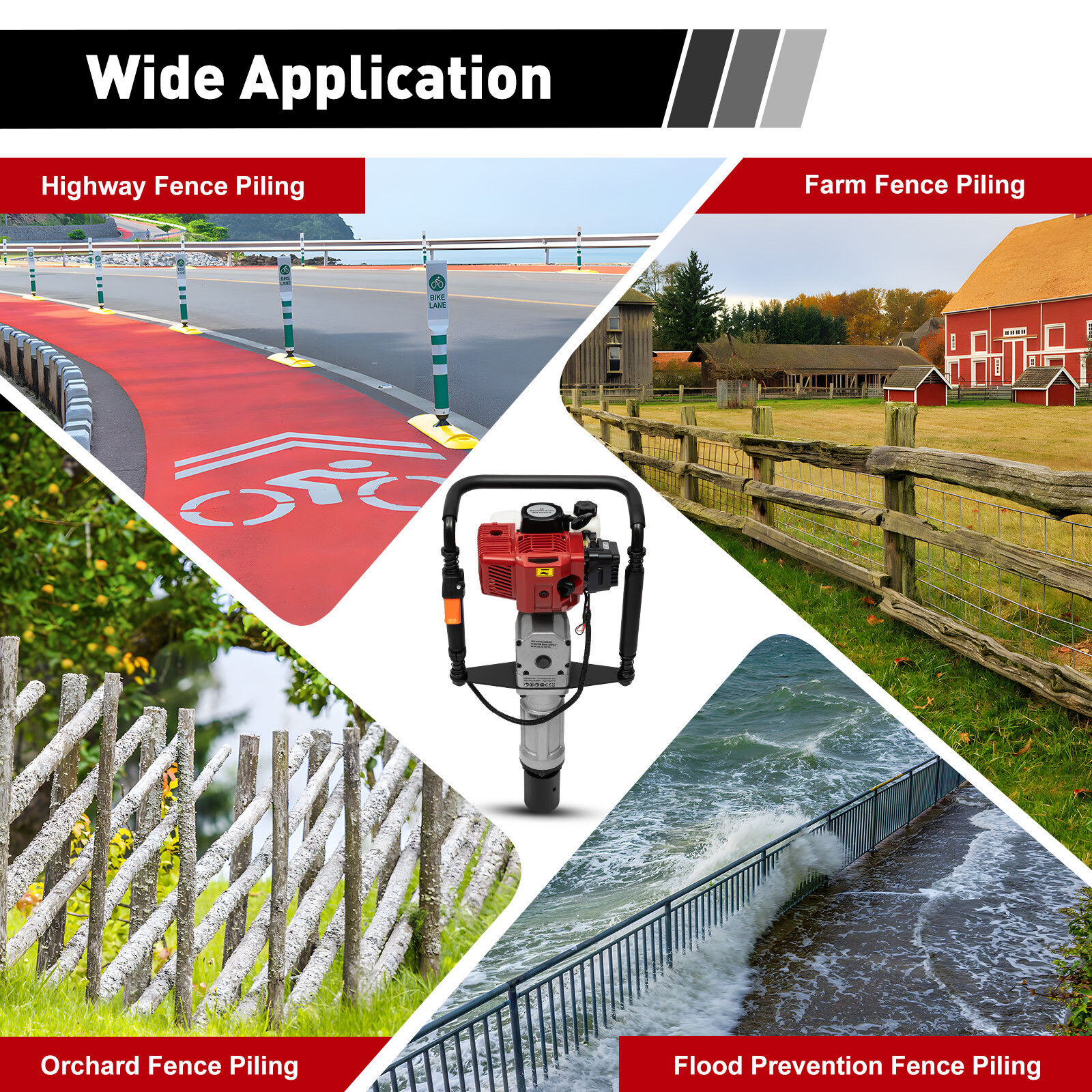 52cc 2.3HP Gas Powered T-Post Driver Fence Farm Push Pile Gasoline Engine Kit