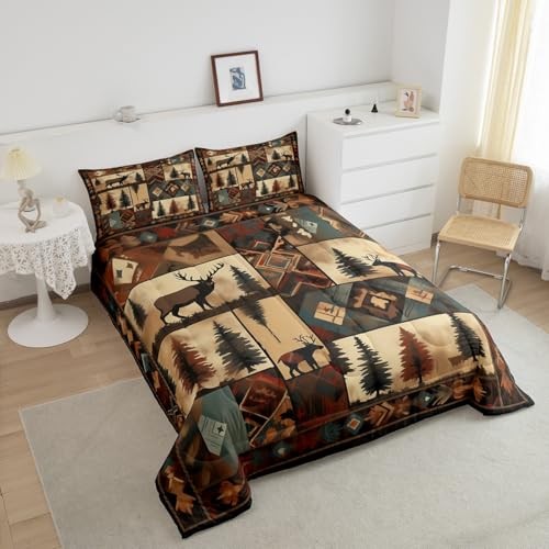 Deer Bedding Set Size Wild Animal Comforter Set for Kids Boys Queen Drak Brown