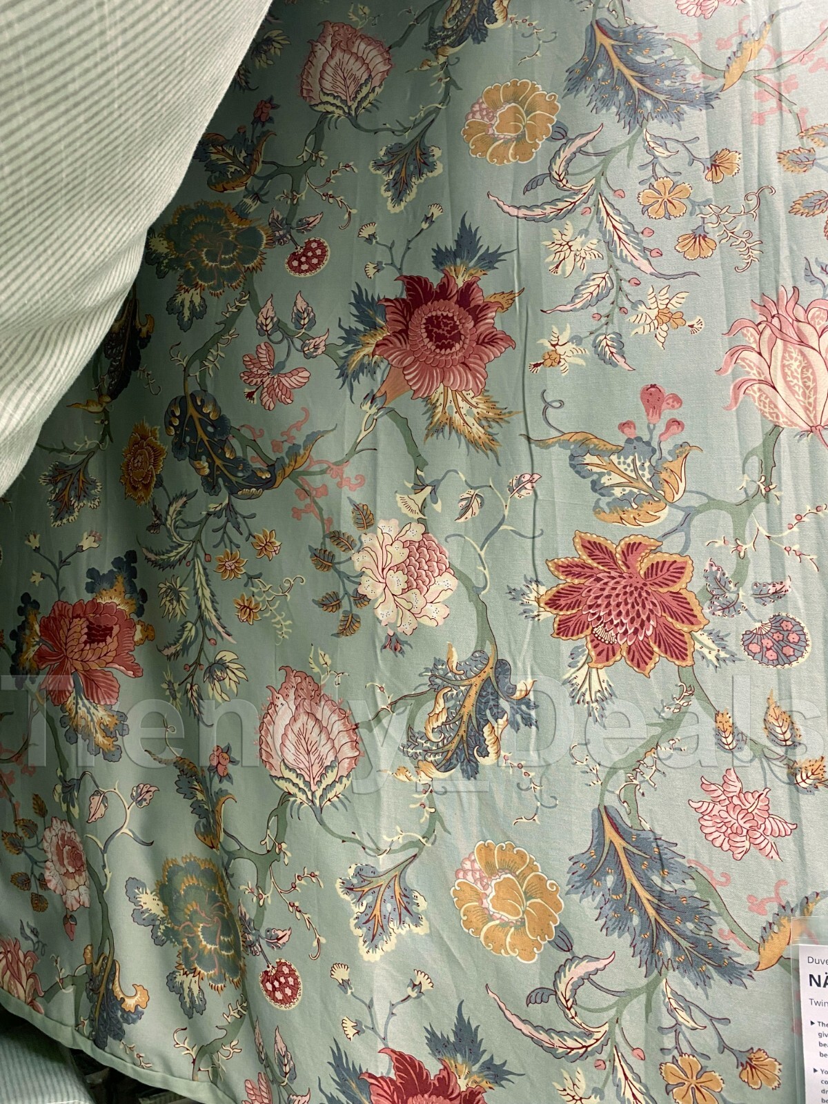 Ikea NASSELKLOCKA King Duvet Cover w/2 Pillowcases Bed Set Green/Floral - NEW