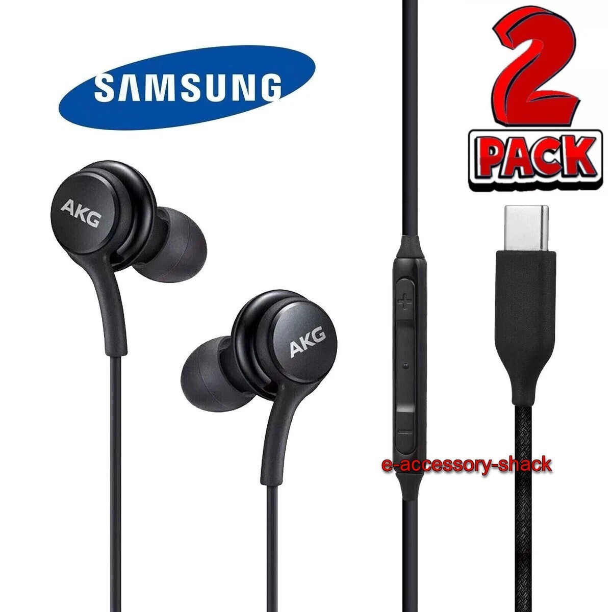 2 Pack USB-C Earbuds Earphones Stereo Braided Cable OEM Original Samsung AKG