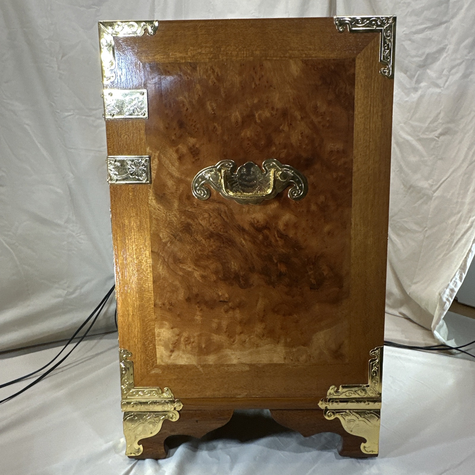 Vintage Asian Burl Wood and Brass Tansu Chest Mid Century 1970's Elegant