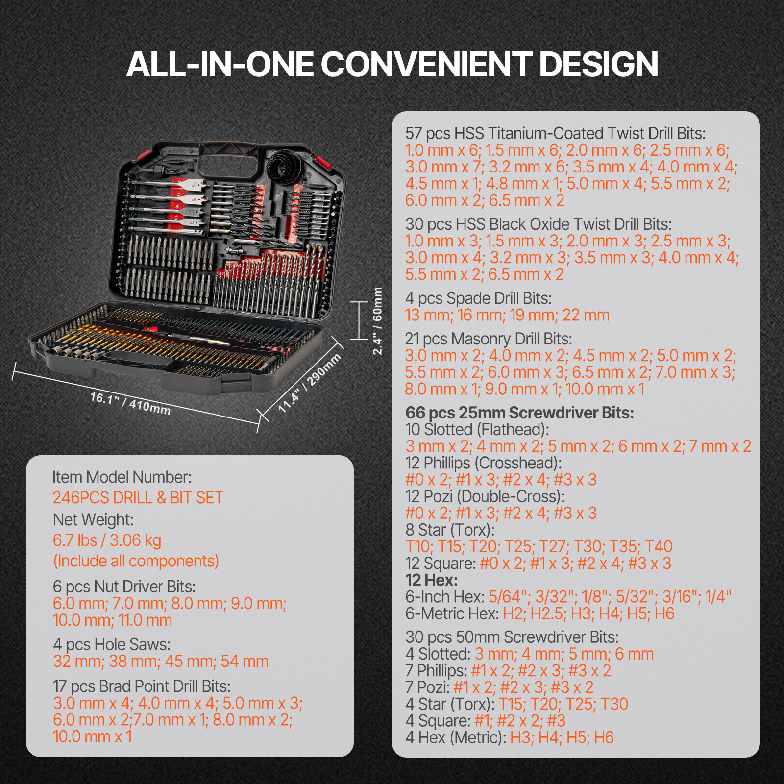 246PCS Drill Bit Set Screwdriver Bit Set with Carrying Case