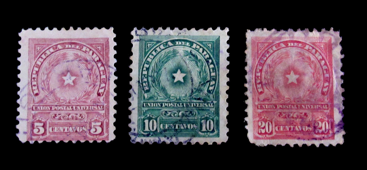 Rare Paraguay Stamp Sc 392 National Coat of Arms 1913 Set of 3 Used