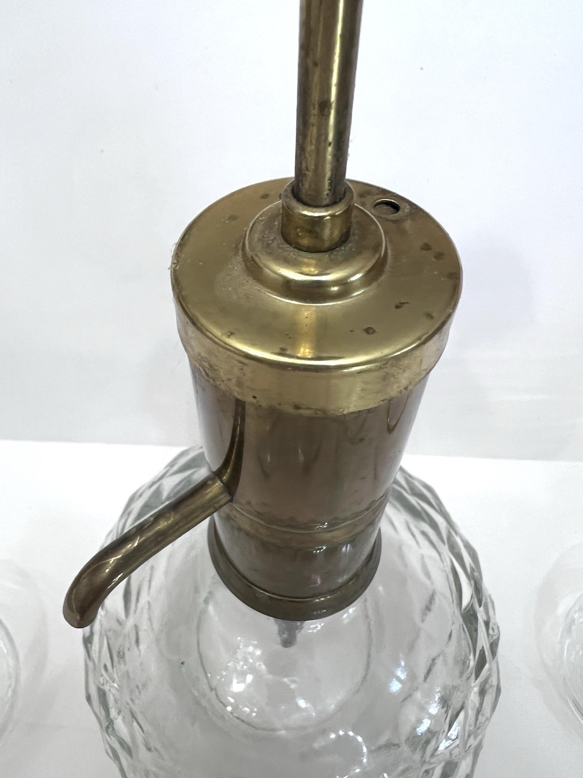 Vintage Park Sherman Liquor Dispenser Set with Brass Pump and 6 Gold Rim Glasses