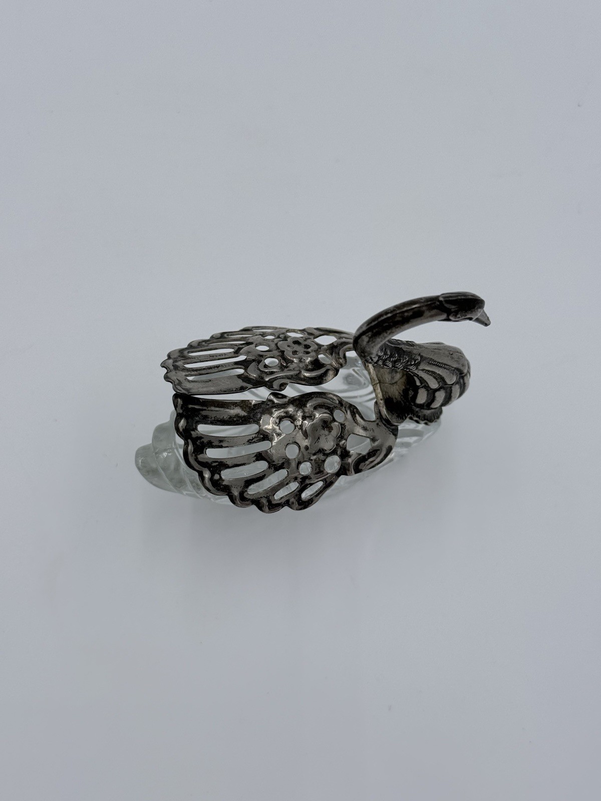Vintage Sterling Silver And Glass Swan Salt Cellar Trinket Dish