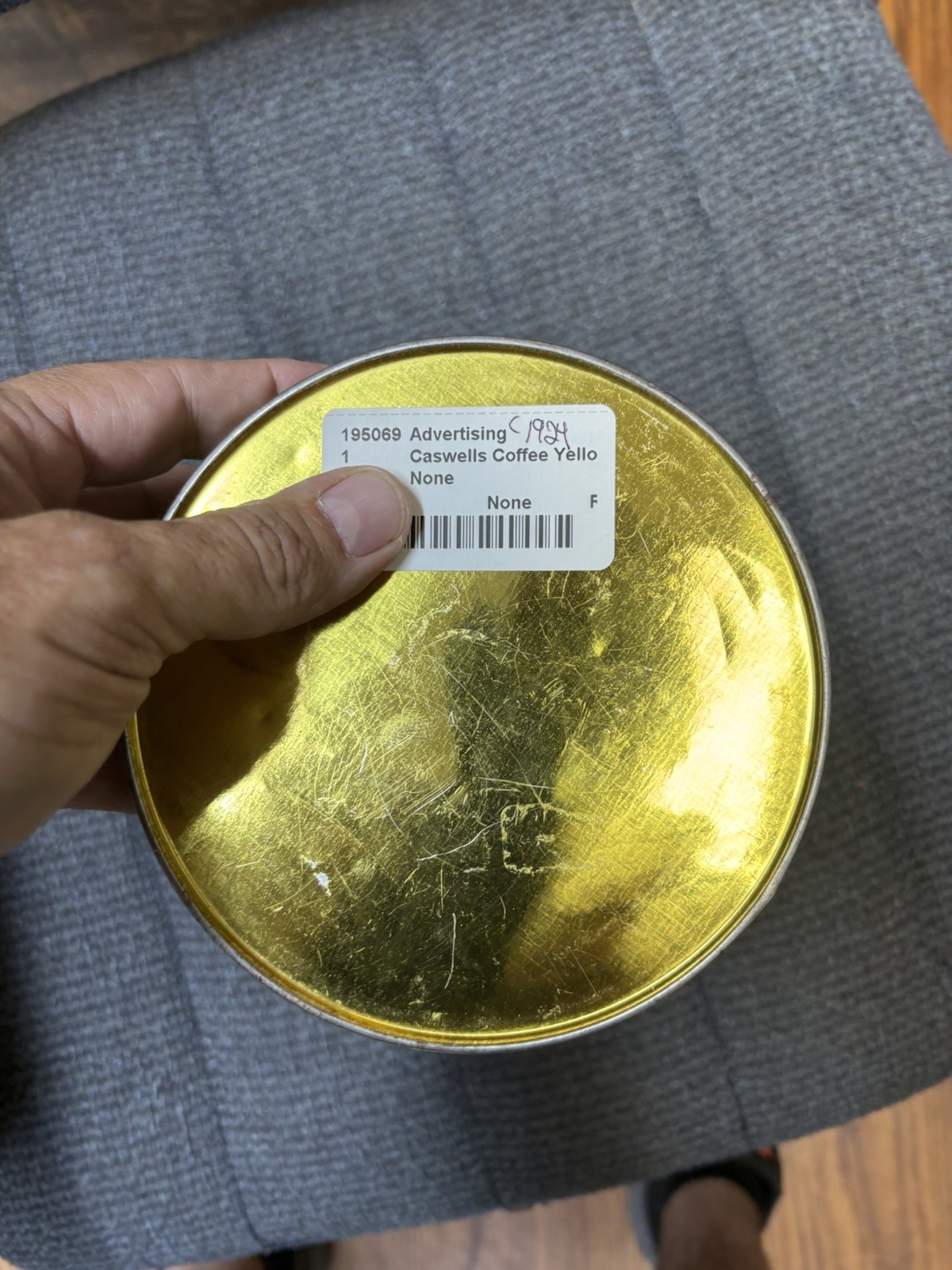 Vtg Caswells coffee 31lb coffee can tin yellow and blue brand advertising litho