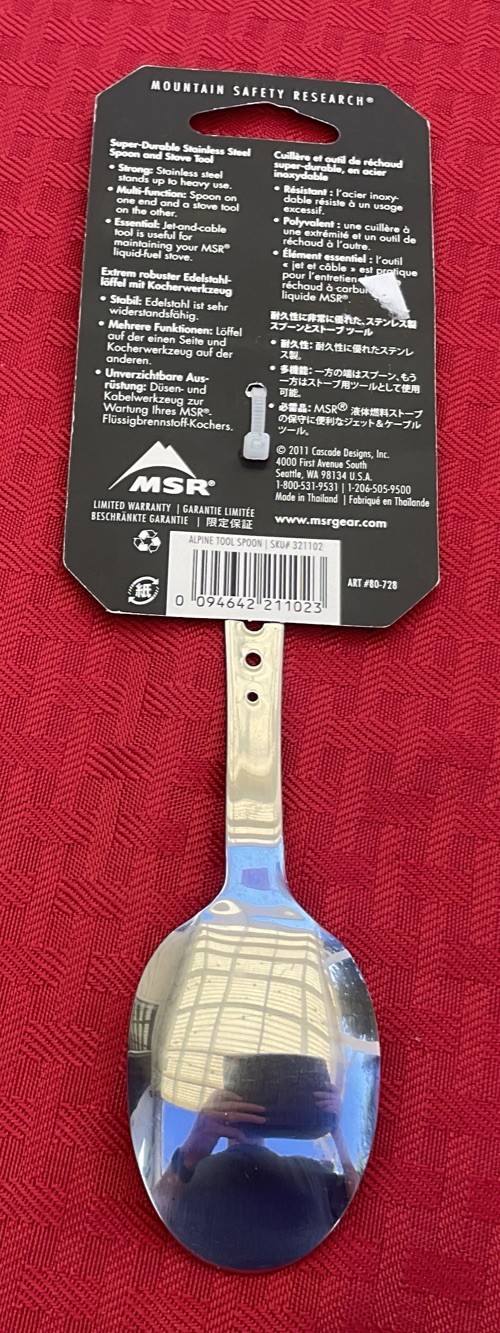 NIP MSR ALPINE TOOL SPOON STAINLESS STEEL LIGHT CAMP SPOON AND STOVE TOOL 321102